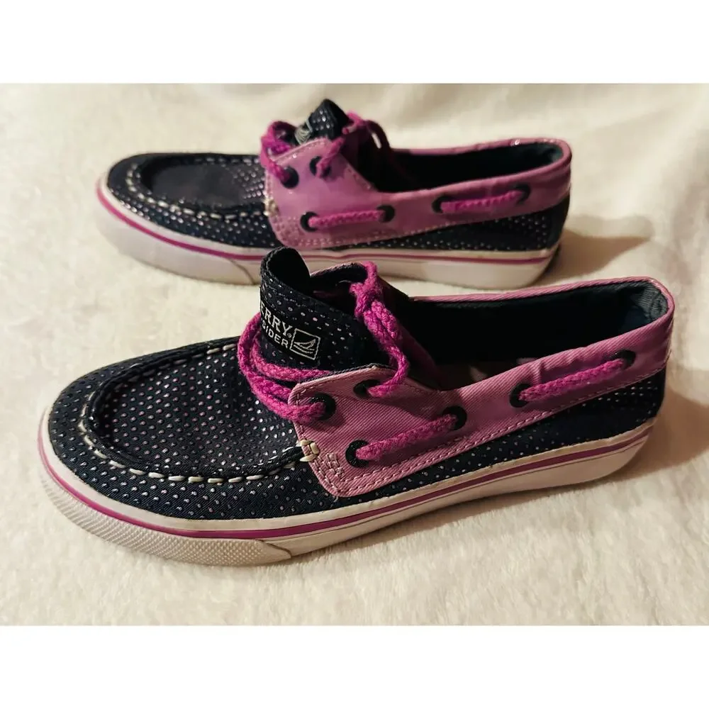 Sperry Girls Top-Sider Bahama Navy/Purple Dot Us 2.0M boat Shoes preppy slip-on